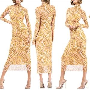 knee length dresses for ladies Afrm Mesh Tie Dye Turtleneck Midi Dress main image 0